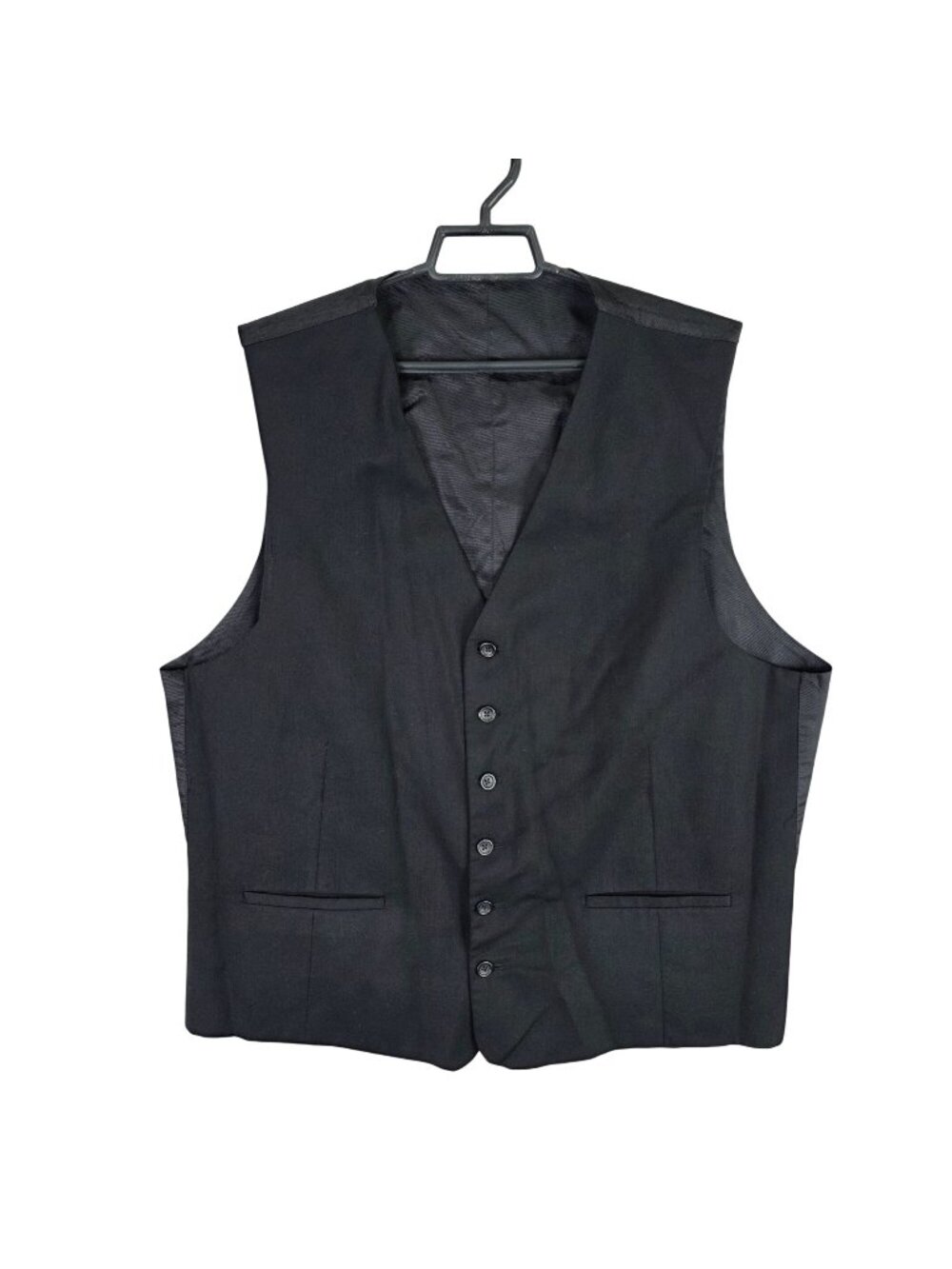 Mens Black Five Button Front Waistcoat Formal Vest Sleeveless Polyester Size XL